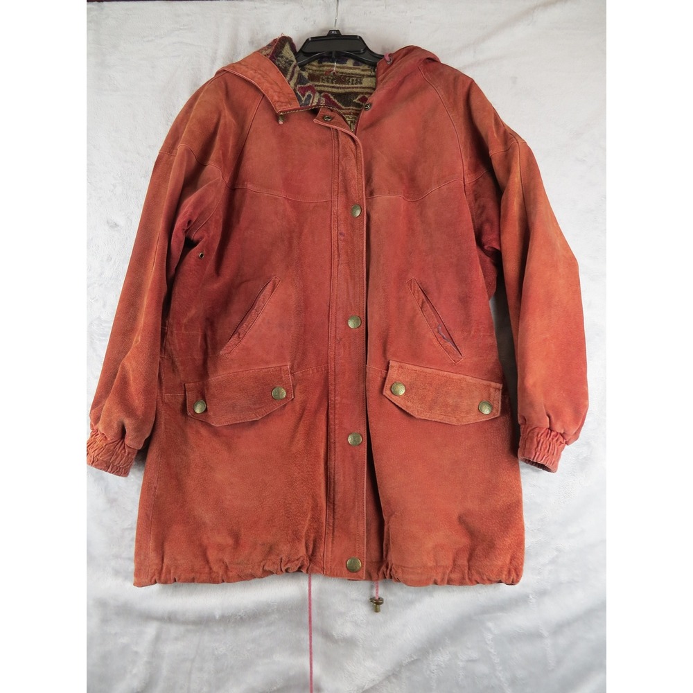 Vintage Winlit 1969 Genuine Leather Suede Hooded Jacket Womens Medium Western